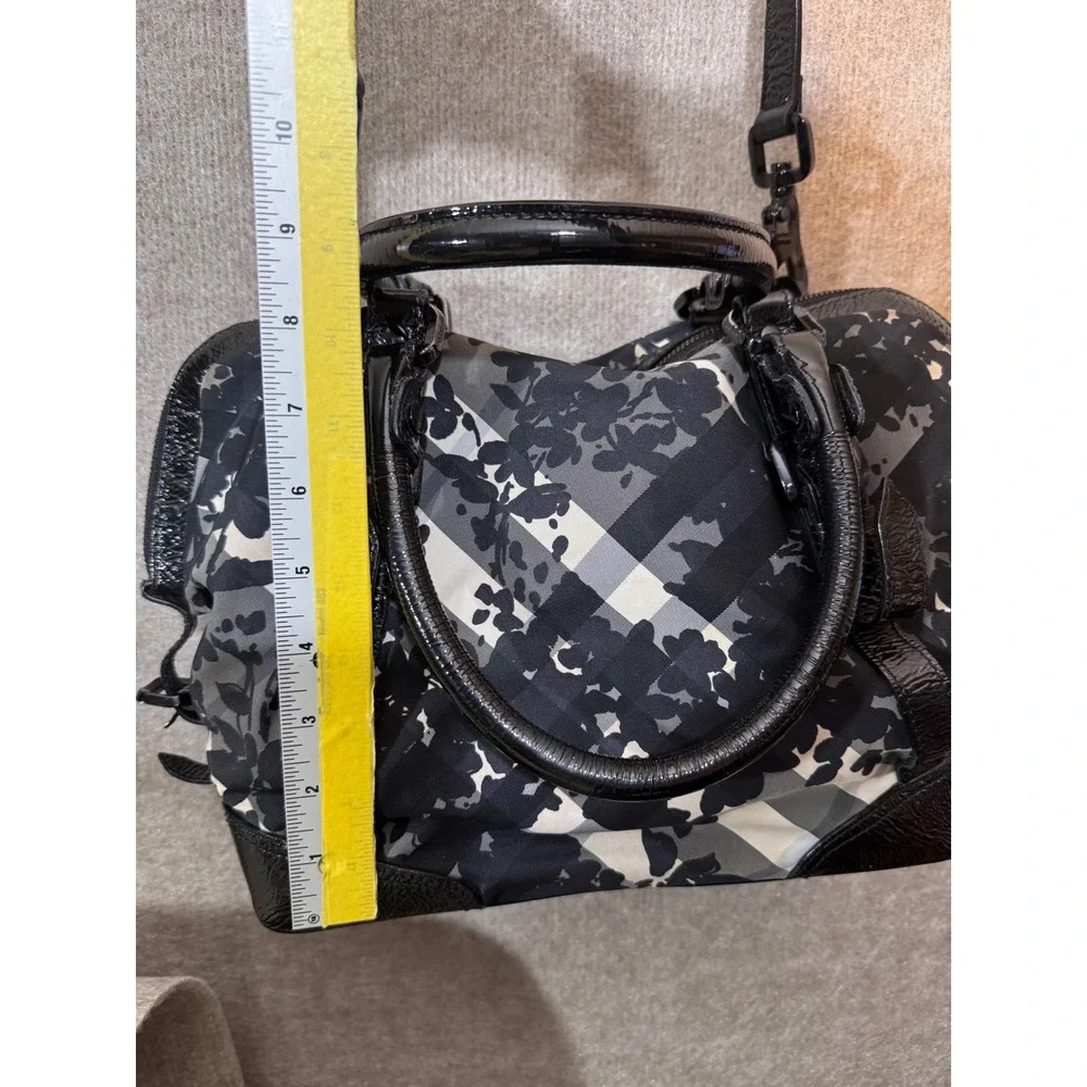 Burberry Floral Beat Check Foley Satchel Bag Patent Leather Crossbody Y2K